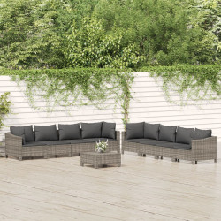 9 Pcs conjunto lounge de jardim c/ almofadões vime PE cinzento