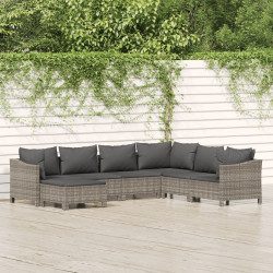 7 Pcs conjunto lounge de jardim c/ almofadões vime PE cinzento