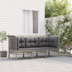 3 Pcs conjunto lounge de jardim c/ almofadões vime PE cinzento