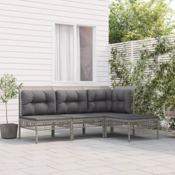 4 Pcs conjunto lounge de jardim c/ almofadões vime PE cinzento