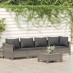 5 Pcs conjunto lounge de jardim c/ almofadões vime PE cinzento