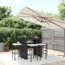 7 Pcs conjunto de bar para jardim c/ almofadões vime PE preto