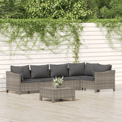 6 Pcs conjunto lounge de jardim c/ almofadões vime PE cinzento