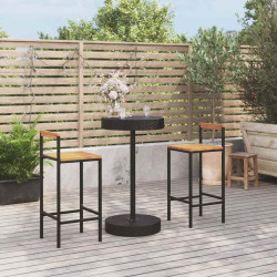 3 Pcs conjunto de bar p/ jardim vime PE/acácia maciça preto