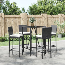 5 Pcs conjunto de bar p/ jardim c/ almofadões vime PE preto