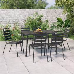 7 Pcs conjunto de jantar para jardim aço antracite