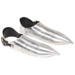 Sapatos de ferro cavaleiro medieval réplica larp aço prateado