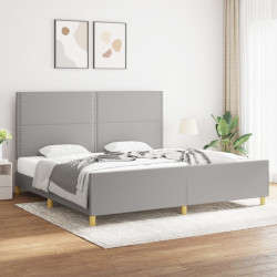 Estrutura de cama sem colchão 200x200 cm tecido cinzento-claro