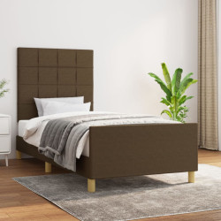 Estrutura de cama sem colchão 90x200 cm tecido castanho-escuro