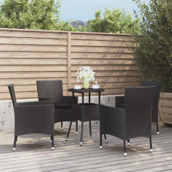 5 Pcs conjunto bistrô de jardim c/ almofadões vime PE preto