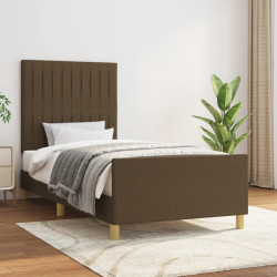Estrutura de cama sem colchão 100x200 cm tecido castanho-escuro