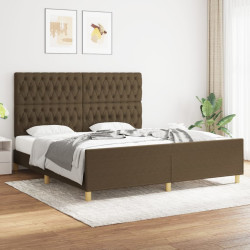 Estrutura de cama sem colchão 180x200 cm tecido castanho-escuro