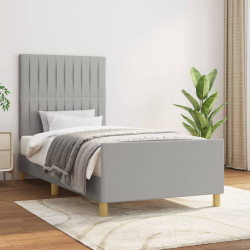 Estrutura de cama sem colchão 90x200 cm tecido cinzento-claro