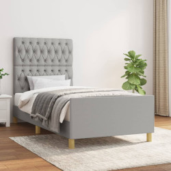 Estrutura de cama sem colchão 90x190 cm tecido cinzento-claro