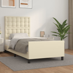 Estrutura de cama c/ cabeceira couro artificial 80x200 cm creme