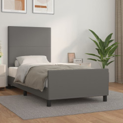 Estrutura cama c/ cabeceira 100x200cm couro artificial cinzento