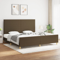 Estrutura de cama sem colchão 200x200 cm tecido castanho-escuro