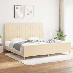 Estrutura de cama sem colchão 200x200 cm tecido cor creme