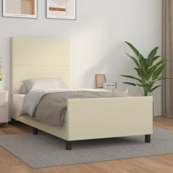 Estrutura de cama c/ cabeceira couro artificial 100x200cm creme