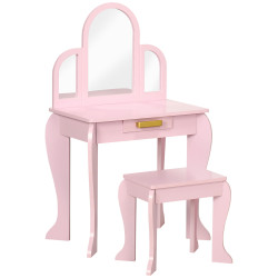 Toucador para crianças com espelho e banco toucador de maquilhagem para crianças de 3 a 6 anos 52x32x85 cm rosa