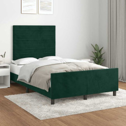 Estrutura de cama sem colchão 120x200 cm veludo verde-escuro