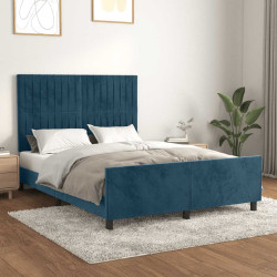 Estrutura de cama sem colchão 140x190 cm veludo azul-escuro