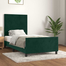 Estrutura de cama sem colchão 100x200 cm veludo verde-escuro