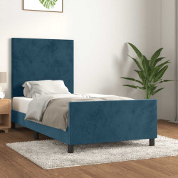 Estrutura de cama sem colchão 90x200 cm veludo azul-escuro