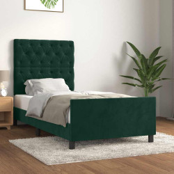 Estrutura de cama sem colchão 80x200 cm veludo verde-escuro