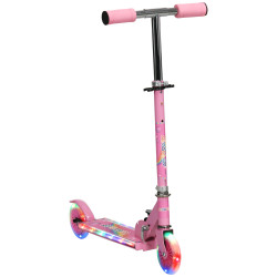 Trotinete para crianças dobrável com luzes e música 4 alturas ajustável rodas brilhantes e pedal LED 67x32x65-78 cm rosa