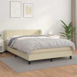 Cama com molas/colchão 140x190 cm couro artificial cor creme