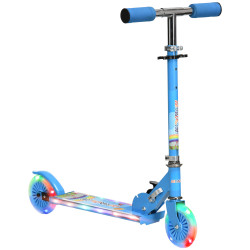 Trotinete para crianças dobrável com luzes e música 4 alturas ajustável rodas brilhantes e pedal LED 67x32x65-78 cm azul