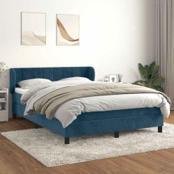 Cama com molas/colchão 140x190 cm veludo azul-escuro
