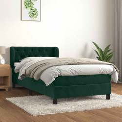Cama com molas/colchão 90x200 cm veludo verde-escuro