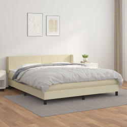 Cama com molas/colchão 180x200 cm couro artificial cor creme