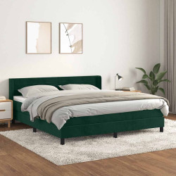Cama com molas/colchão 160x200 cm veludo verde-escuro