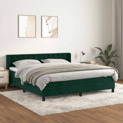 Cama com molas/colchão 160x200 cm veludo verde-escuro