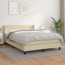 Cama com molas/colchão 140x200 cm couro artificial cor creme