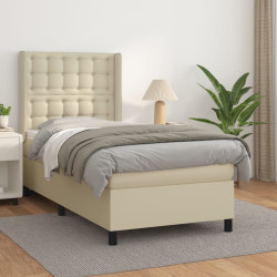 Cama com molas/colchão 90x190 cm couro artificial cor creme