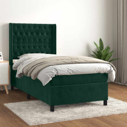 Cama com molas/colchão 100x200 cm veludo verde-escuro