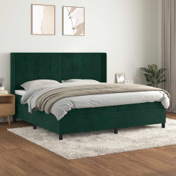 Cama com molas/colchão 200x200 cm veludo verde-escuro