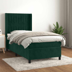 Cama com molas/colchão 90x200 cm veludo verde-escuro