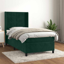 Cama com molas/colchão 100x200 cm veludo verde-escuro