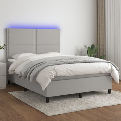 Cama box spring c/ colchão e LED 140x190 cm tecido cinza-claro
