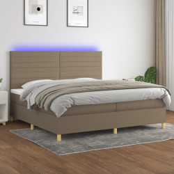 Cama box spring colchão/LED 200x200cm tecido cinza-acastanhado