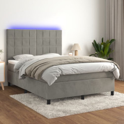 Cama box spring c/ colchão/LED 140x200 cm veludo cinzento-claro