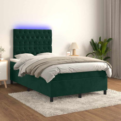 Cama box spring c/ colchão/LED 120x200 cm veludo verde-escuro
