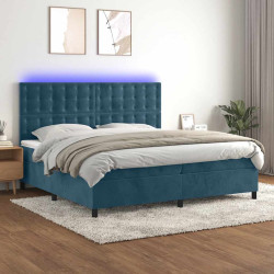 Cama box spring c/ colchão/LED 200x200 cm veludo azul-escuro