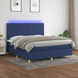 Cama box spring c/ colchão e LED 180x200 cm tecido azul