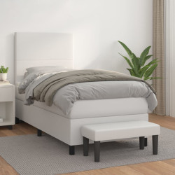 Cama com molas/colchão 90x190 cm couro artificial branco
